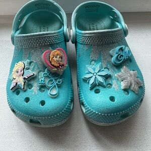 CROCS Kids Shoes in Turquoise and Silver with Frozen Theme